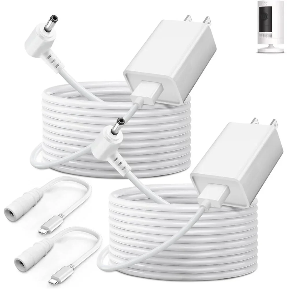 2-Pack Power Adapter Charger Cable Compatible with Ring Stick Up Cam Battery/Plu - Picture 1 of 6